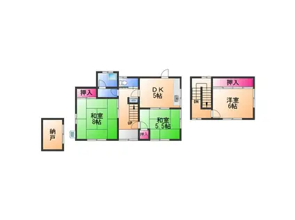 阪和線 富木駅 徒歩38分 2階建 築48年(3DK)の間取り写真