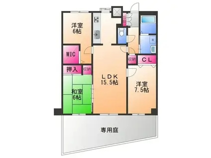 アクアコート貝塚(3LDK/1階)の間取り写真