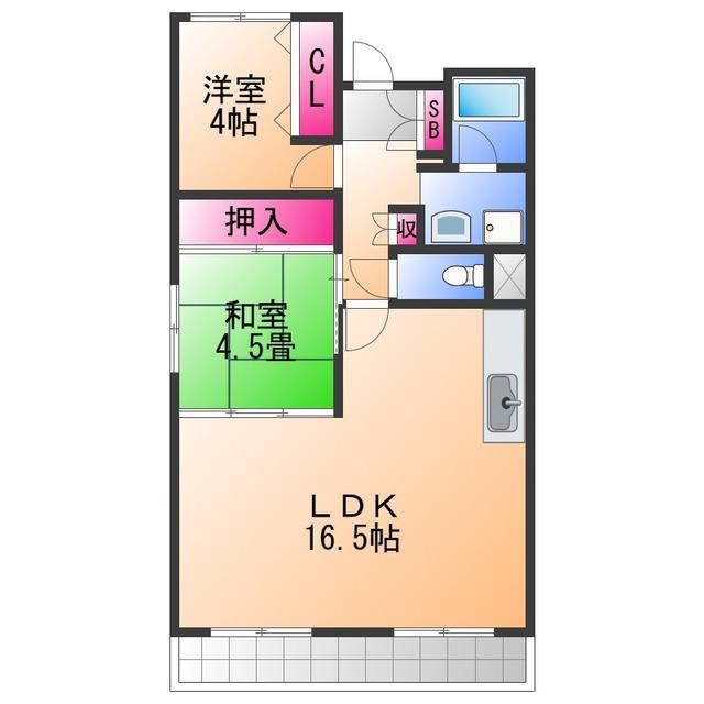 プリムローズ岸和田(2LDK/4階)の間取り写真