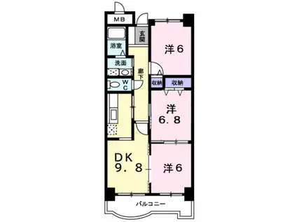 サンフローラ(3DK/4階)の間取り写真