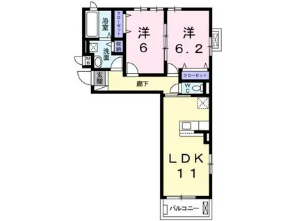 ゼクシー 桜ケ丘A棟(2LDK/2階)の間取り写真