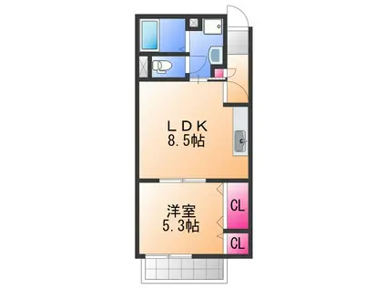 ピアチェーレ1(1DK/2階)の間取り写真