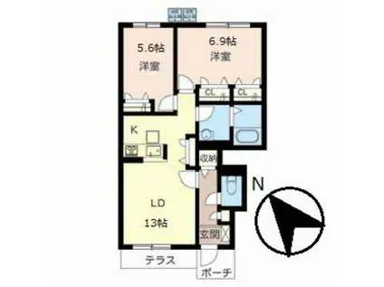 シャーメゾン華(2LDK/1階)の間取り写真