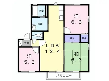 グリーンヴィラ中町B棟(3LDK/2階)の間取り写真