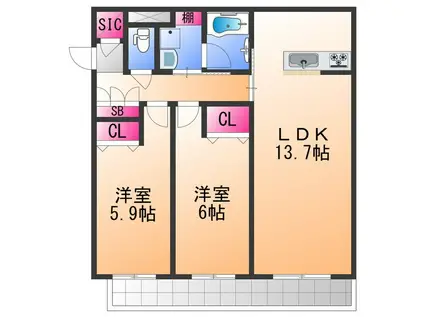カーサ エクラシエ(2LDK/2階)の間取り写真