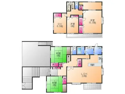 阪和線 上野芝駅 徒歩10分 2階建 築34年(5LDK)の間取り写真