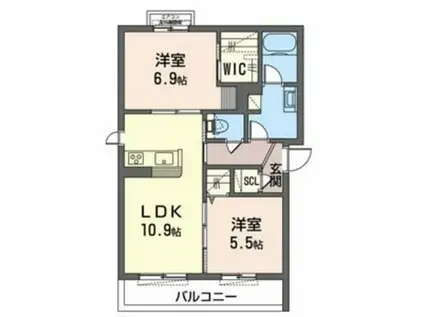 シャーメゾンからたち(2LDK/2階)の間取り写真