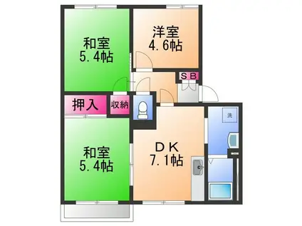 リベックス2号館(3DK/2階)の間取り写真