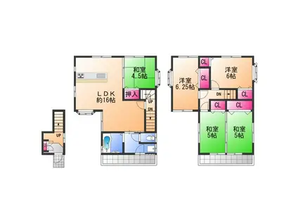阪和線 津久野駅 徒歩2分 3階建 築22年(5LDK)の間取り写真