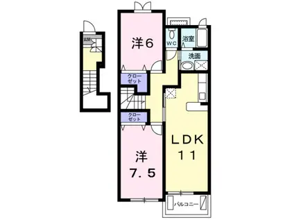 ヴィラ プルメリア(2LDK/2階)の間取り写真