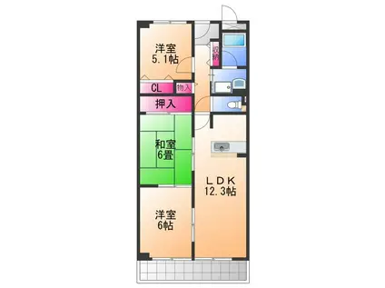 シャンテ小倉(3LDK/3階)の間取り写真