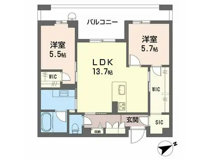 アルテーヌ浜寺元町(2LDK/2階)の間取り写真