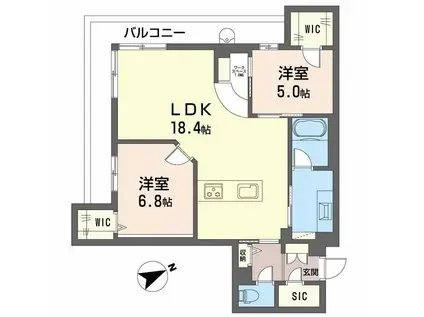 アルテーヌ浜寺元町(2LDK/2階)の間取り写真