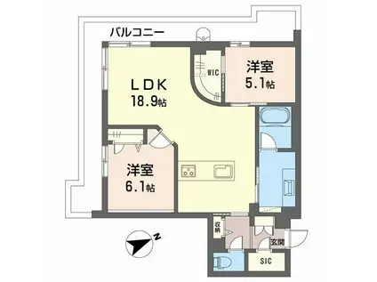 アルテーヌ浜寺元町(2LDK/3階)の間取り写真