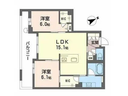 アルテーヌ浜寺元町(2LDK/3階)の間取り写真