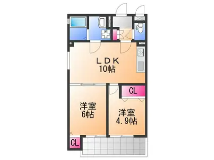 CASA CALMA菱木(2LDK/2階)の間取り写真