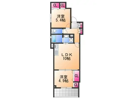 CASA CALMA菱木(2LDK/2階)の間取り写真