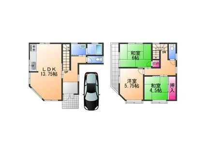 阪和線 和泉府中駅 徒歩8分 2階建 築31年(3LDK)の間取り写真