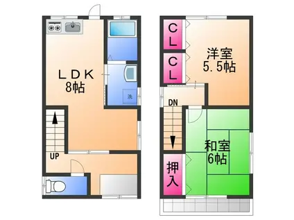 阪和線 津久野駅 徒歩18分 2階建 築50年(2LDK)の間取り写真
