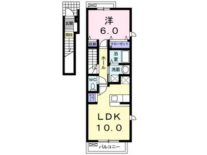 カーサアルドーレ(1LDK/2階)の間取り写真