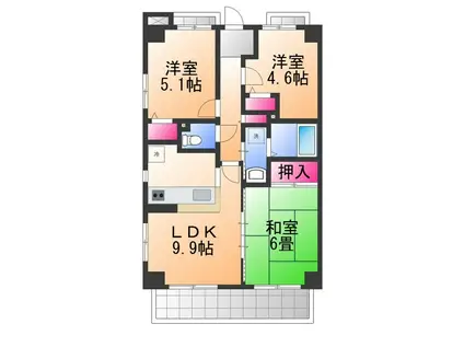 サバービア泉大津(3DK/6階)の間取り写真