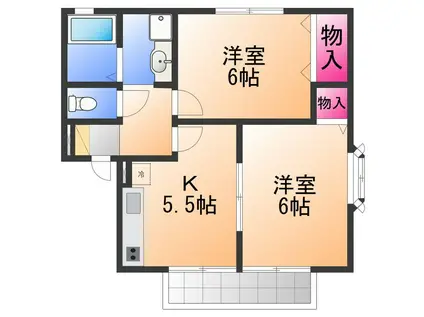 アーク A棟(2K/1階)の間取り写真