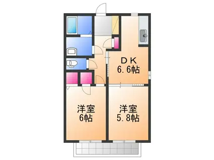 HAPPINESS T&K(2DK/1階)の間取り写真