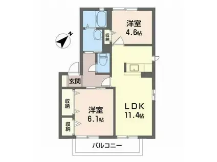 エスポワールC棟(2LDK/2階)の間取り写真