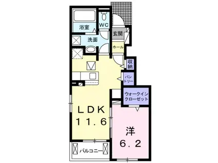 ゼクシー 桜ケ丘B棟(1LDK/1階)の間取り写真