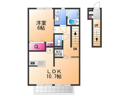 シンプルライフB棟(1LDK/2階)の間取り写真