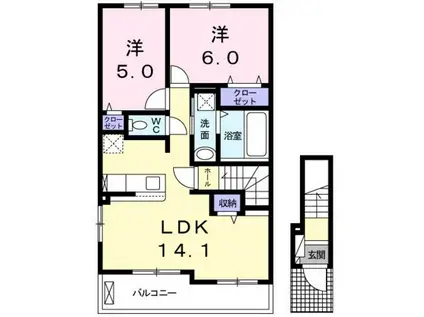 アーバンハイツB棟(2LDK/2階)の間取り写真