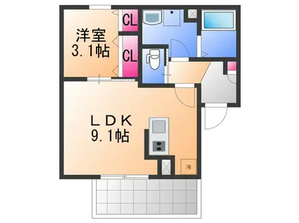 ジーメゾン春木旭町(1LDK/1階)の間取り写真