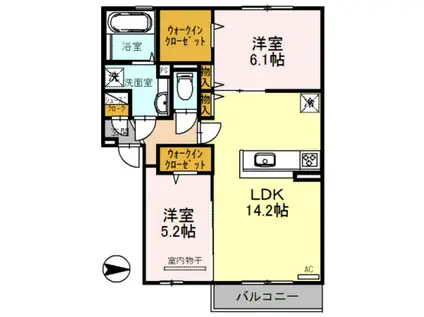 ノア・パークくさべ B棟(2LDK/2階)の間取り写真