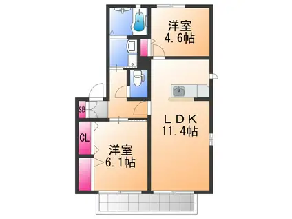 PORA PORA A棟(2LDK/2階)の間取り写真