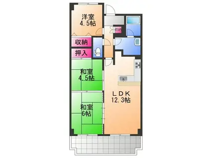 ヒュース一丘弐番館(3LDK/7階)の間取り写真