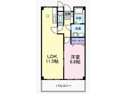 アップフィールド(1LDK/1階)の間取り写真