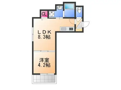 GRANDIR津久野(1LDK/3階)の間取り写真