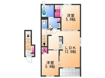 オリーブ井原里A棟(2LDK/2階)の間取り写真