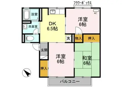 ハイツセジュールB棟(3DK/1階)の間取り写真