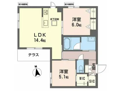 プレミアス鳳2(2LDK/1階)の間取り写真