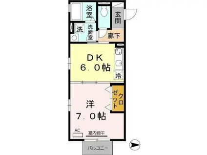 ヒルズ 羽衣(1DK/1階)の間取り写真