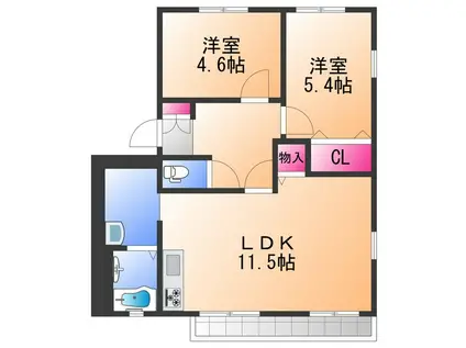 フレグランス高松(2LDK/2階)の間取り写真
