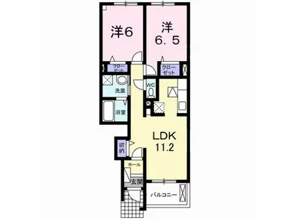 ルミエル穴師(2LDK/1階)の間取り写真