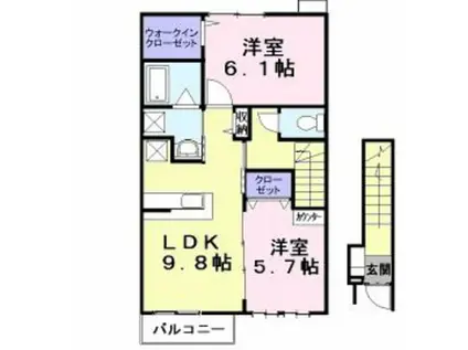 プリティーガーデン(2LDK/2階)の間取り写真
