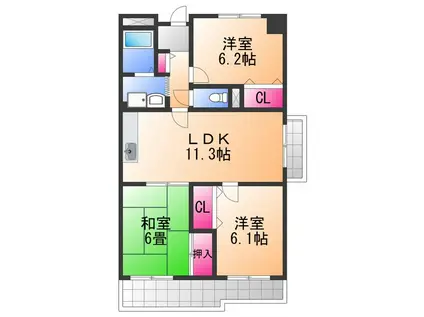 パンリーヴル(3DK/5階)の間取り写真