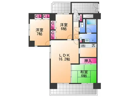 ライオンズマンション浜寺石津(3LDK/2階)の間取り写真