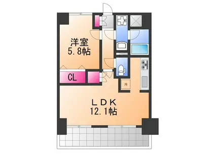 マンションはりげん鳳(1LDK/9階)の間取り写真