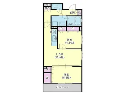 クリエオーレりんくうタウン(2LDK/2階)の間取り写真