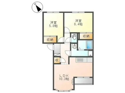 ソレイユA棟(2LDK/1階)の間取り写真