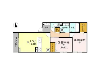 ORCHIDEA大鳥(2LDK/2階)の間取り写真